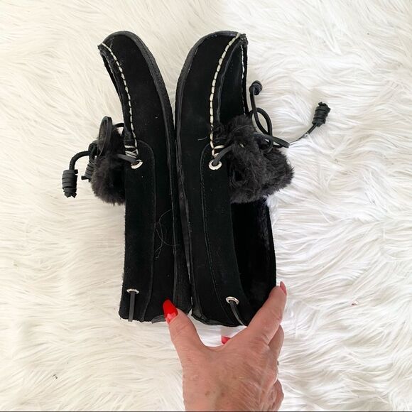 NEW Sperry Top Sider Black Leather fur Moccasins 8 - Picture 6 of 7